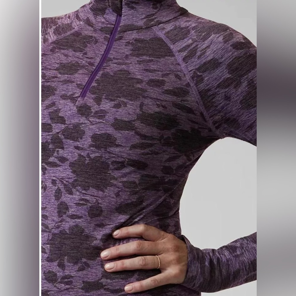 NWOT Athleta XS Momentum Half Zip Fitted Athletic Long Sleeve Top Purple Floral - Picture 4 of 8